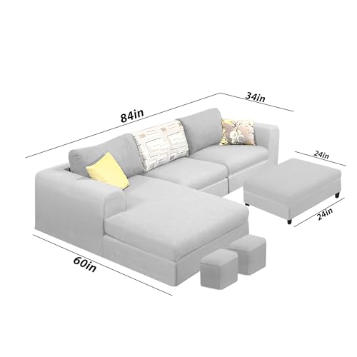 Image of Koza LHS 4 Seater L Shape Sofa Set with Center Table for Living Room (Grey Fabric) Premium Fabric Sofa