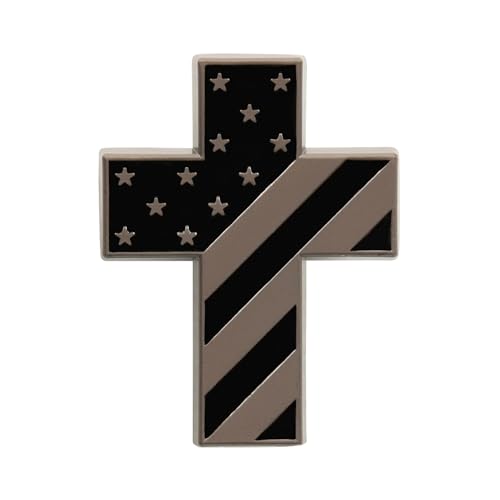 American Flag Christian Cross Lapel Pin (Black-Metal)