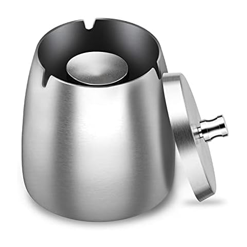 Aschenbechers Edelstahl mit Deckel, DraußEn Tragbarer Rostfreier Stahl Aschenbecher Anti-Drop und VerschleißFest Cover