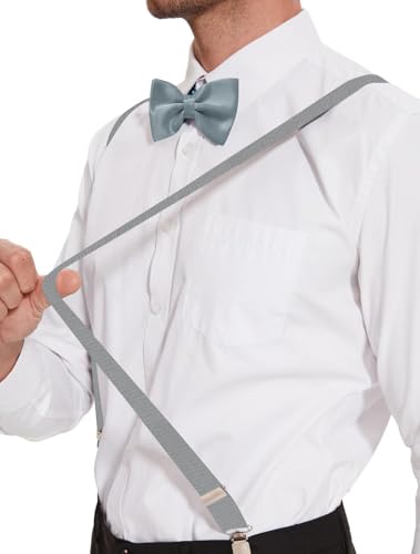 Image of habibee Suspenders and Bow Tie Set for Men, Adjustable Elastic Braces with Y-Back, Diverse Colors, Strong Clips