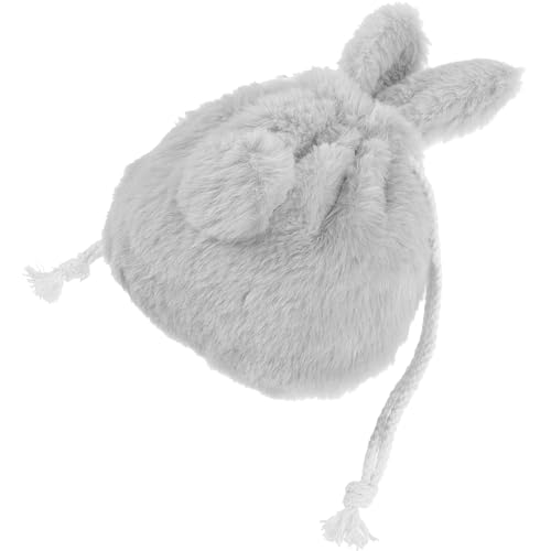 LRXIYODE Neceser de Maquillaje Pequeño de Peluche Cordón Ajustable Bolsa Diseño de Conejito Gris Claro Organizador Portátil para Cosméticos y Joyas Adecuado para Viaje y Uso Diario
