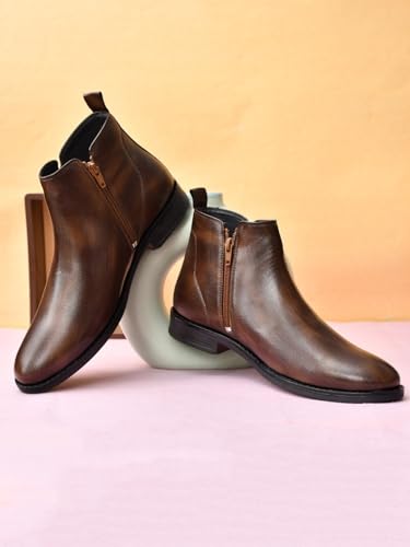 Image of SVpanther Men's Classic Tan Chelsea Boots | Genuine Leather | Slip-On Ankle Boots for Formal & Casual Wear
