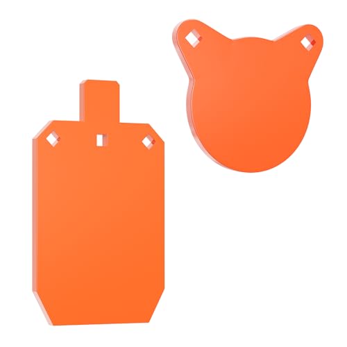 LXVOOEE AR500 Steel Targets for Shooting, 1/2'' Thick Silhouette Gong Combo Metal Targets for Shooting Laser Cut Steel Target, Neon Orange