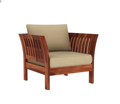 Image of Sheesham Solid Wood Curved Sofa | Handcrafted Wooden Sofa for Living Room | Natural Finish | Elegant & Durable Home Furniture (Honey, 1)