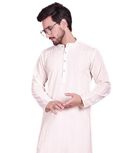 Image of Jompers Men's Regular Fit Rayon Sequins Chikankari Embroidered Kurtas