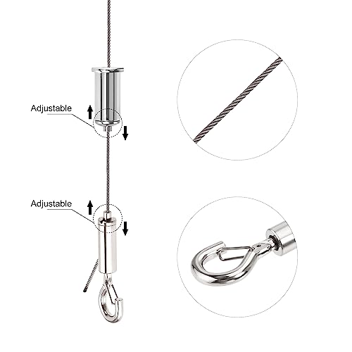 Image of uxcell Picture Hanging Wire Hooks Kit, 2Set 1.5M Adjustable Hanger Wire for Home Art Gallery Picture Display Kit, Load 33 Lbs, with 6Set Screws
