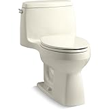 KOHLER Santa Rosa Comfort Height One-Piece Compact Elongated 1.28 GPF Toilet with AquaPiston Flush Technology and Left-Hand Trip Lever, Almond