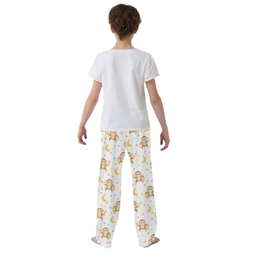 ZZXXB Monkey Eating Banana Boys Long Pants Soft Trousers Elastic Waist Kids Lounge Bottoms with Pockets S-XL3