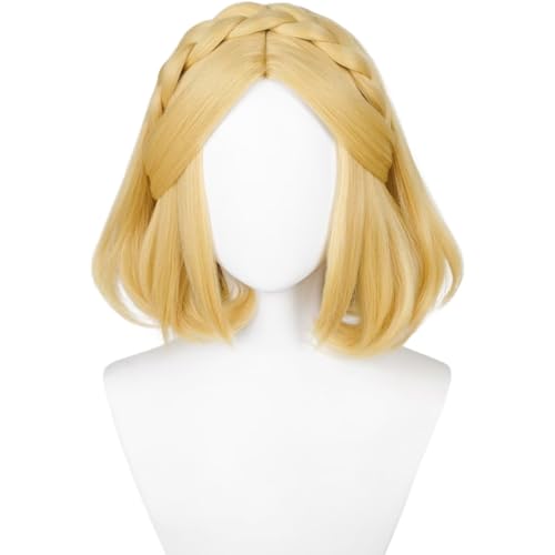 Image of Half and Half Short Blonde Princess Costume Wig Blonde Bob Braided Wigs 13.7'' Synthetic Hair for Halloween Women Party