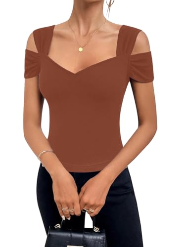 Image of Blingfit Cold Shoulder Tops Summer Tunic Shirts for Women T Shirts V Neck Short Sleeve Casual Tees Blouses 2026