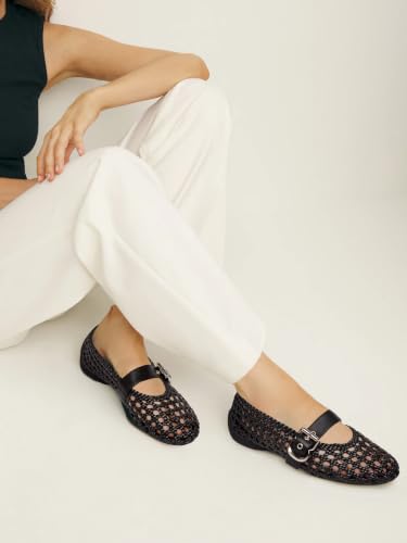 Image of Woven Ballet Flats Mesh Mary Jane Flats for Women Dressy Comfortable Ballerina Flat Round Toe Buckle Strap Mesh Shoes Casual Mary Janes