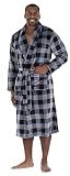 PajamaMania Men's Plush Long Sleeve Fleece Long Bathrobe, Grey and Black Plaid (PM2401-2094-LRG)