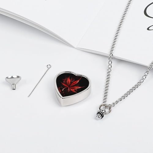 Red Leaf Weed Leaf Pet Urn Necklace Heart Pendant Memorial Jewelry Ashes Keepsake for Dog Cat4