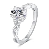 IRROYA Anillo de compromiso nupcial de moissanita para mujer, chapado en plata de ley 925, platino, Art Deco/vintage, anillo de promesa de boda para ella, talla 4-9, Metal, Moissanita