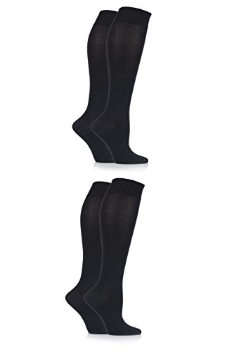 Image of SockShop Ladies 4 Pair Plain Bamboo Knee High Socks - Black 4-8