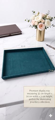 Image of Luxury Velvet Jewelry Organizer Tray for Watch Sunglasses Bangles Earrings Rings Chains Necklace & Others Storage Display Tray in Green
