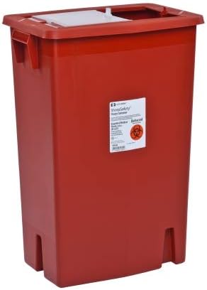 89352800 Multi-Purpose Sharps Container SharpSafety 1-Piece 18.75H X 18.25W X 12.75D Inch 12 Gallon Red Base Vertical Entry Sliding Lid