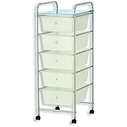 Cajonera Con Ruedas Maison Du Monde HERSIG - Mueble Cajonera Plastico y Metal | Cajonera con Ruedas 5 Alturas - Color Blanco