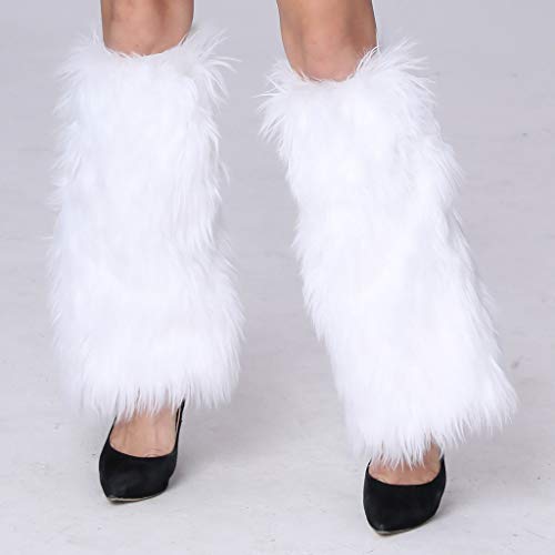 JIRUIWEN Light Up Leg Warmers - Women’s Furry-Led-Fur-Fluffies-Glow-Costumes Dance Hosiery Burning-man-Outfit, White, One size