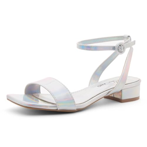 Image of Shoe Land Low Heels for Women 1 Inch Chunky Block Heeled Sandals Square Open Toe Strappy Ankle Strap Dressy Sandals for Wedding Prom Party Office
