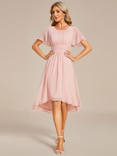 Image of Ever-Pretty Women's Chiffon Crew Neck Empire Waist Wedding Guest Dress Summer Short Sleeve Semi Formal Dresses 02053