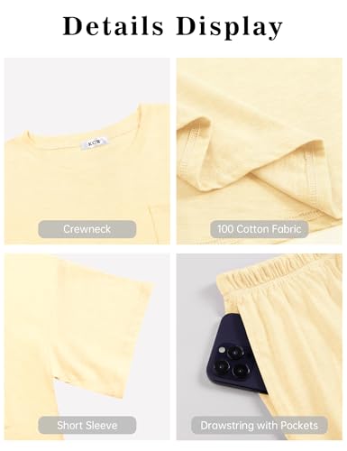 Image of KCW Pajamas for Women Set 2 Piece 100% Cotton Lounge Sets Short Sleeve Top and Shorts Pj Set Sleepwear Outfits