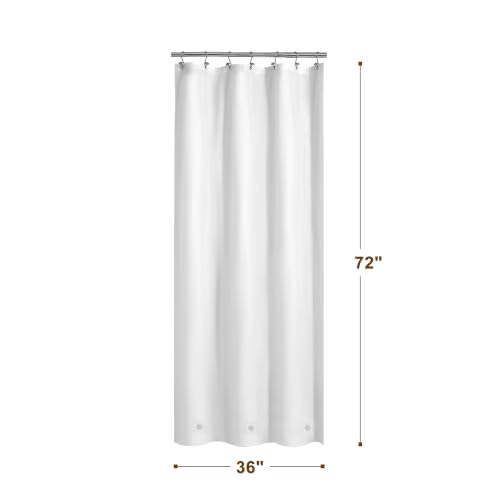 Image of Barossa Design White Stall Shower Curtain Liner with 3 Magnets - 36 inch x 72 inch, Waterproof PEVA Shower Liner for Small Bathroom Stall, PVC Free, Metal Grommets - White, 36X72