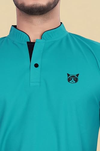 Image of BAGHADBILLO Men's and Boy's Polyster T-Shirt with Mandarin Collared Neck Half Sleeves Closuer Button and Regular Fit | Polo t Shirt for Man