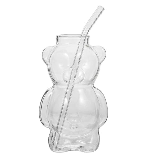 Tasse en verre ours avec paille 320ml gobelet transparent micro-ondes