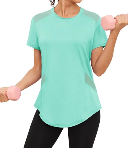 Gyabnw Camisetas Deportivas funcionales para Mujer Camiseta de Manga Corta con Cuello Redondo Camiseta con Protección Solar Sueltas Mujer
