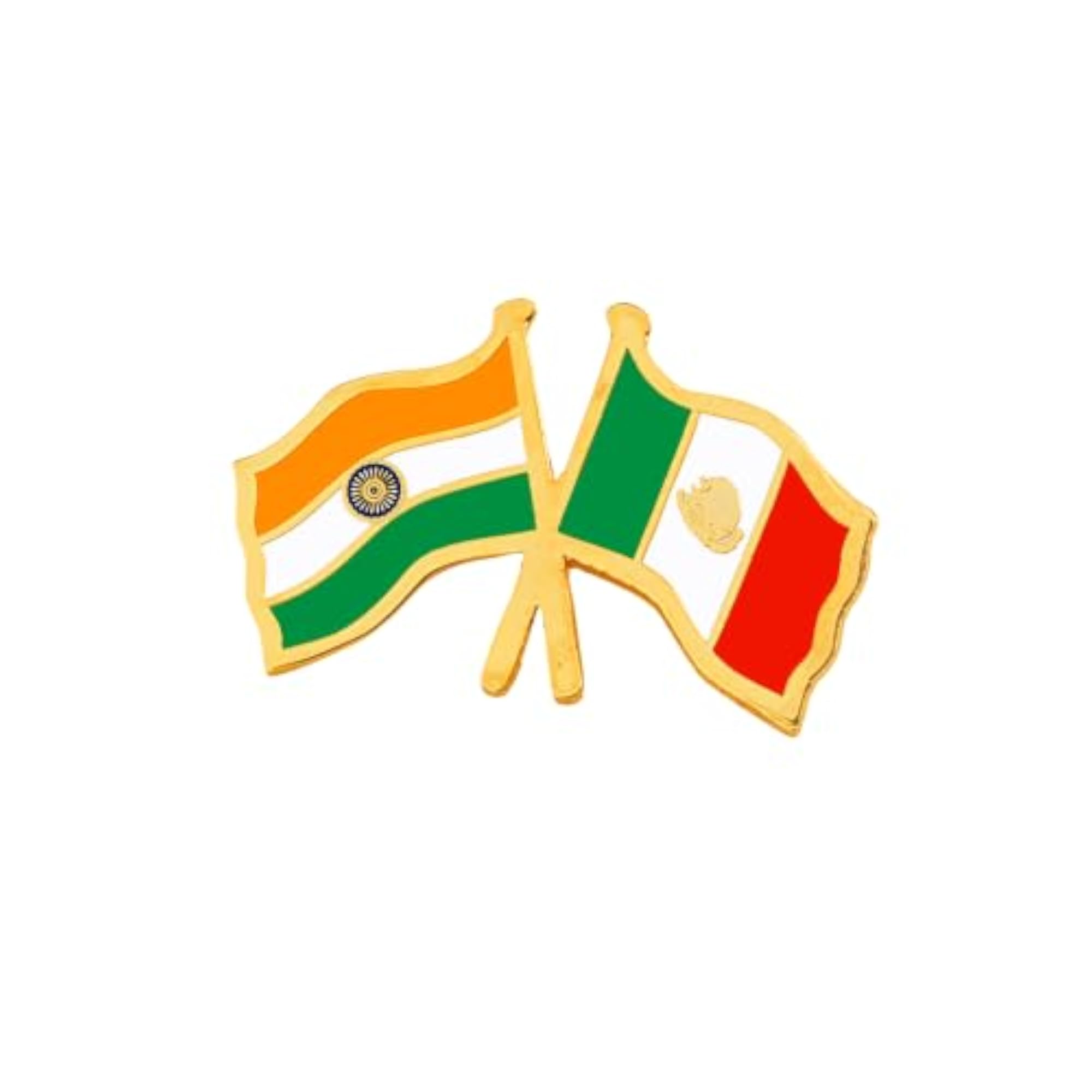 India & Mexico Twin Flag Brass Lapel Pin, Premium Enamel Brooch