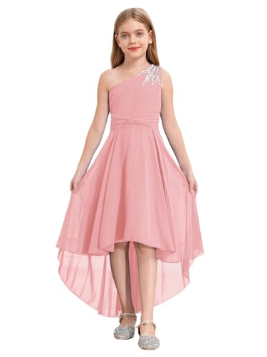 Freebily Asymétrique Robe de Cérémonie Bébé Enfant Fille Elégante Robes de Mariage Bal Chiffon Robe Demoiselle Honneur Fête sans Manche Strass Rose 10...