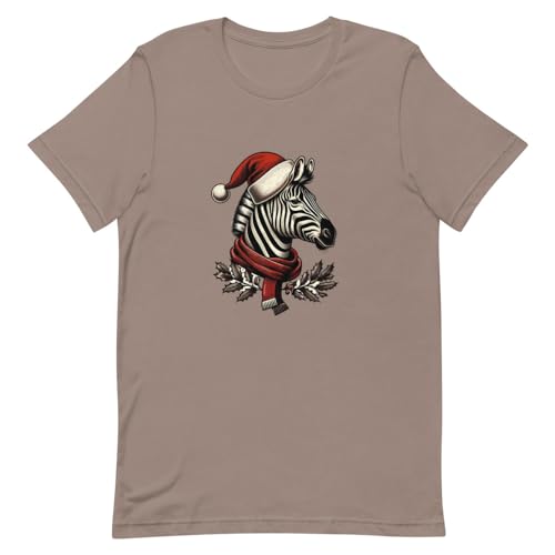 T-shirt zèbre de Noël unisexe galet en coton, vêtement de fête confortable en taille L