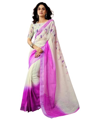 Image of SIRIL Women's Printed Chanderi Cotton One Minute Ready to Wear Saree with Unstitched Blouse Piece