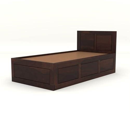 Image of Solid Sheesham Wood Single Size Bed with Box Storage for Bedroom Living Room Single Cot for Home Wooden Palang for Hotel (Walnut, Size 6 * 3)