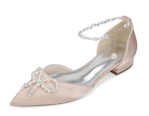 Hanfike Bridal Wedding Flats for Women Pointed Toe Evening Formal Party Pumps Shoes