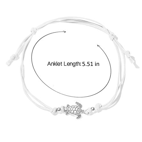 Yemruode Silver Sea Turtle Anklet , Beach Party Gift For Women And Girls （Available In Three Colors） (White Rope) #TOP1