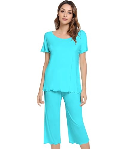 NACHILA Pajamas for Women-Viscose Made from Bamboo,Short Sleeve Sleepwear Cooling Pjs Top with Capri...