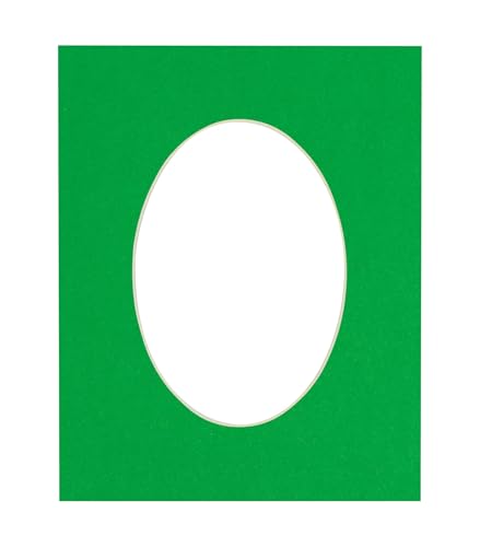14x18 Mat Bevel Cut for 12x15 Photos - Precut Bright Green Oval Shaped Photo Mat Board Opening - Acid Free Matte to Protect Your Pictures - Bevel Cut for Family Photos, Pack of 1 Matboard Show Kit