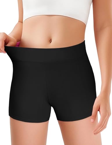 JOCMIC Girls Athletic Shorts Kids Dance High Waisted Yoga Short for Bike Gym Volleyball Running Black 5-6 Years
