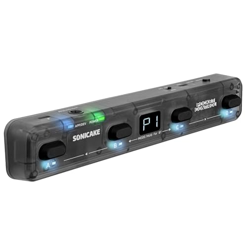 SONICAKE Controlador MIDI Inalámbrico Pedal de Efectos con 4 Botones y App BT Pocket Control (Negro transparente)