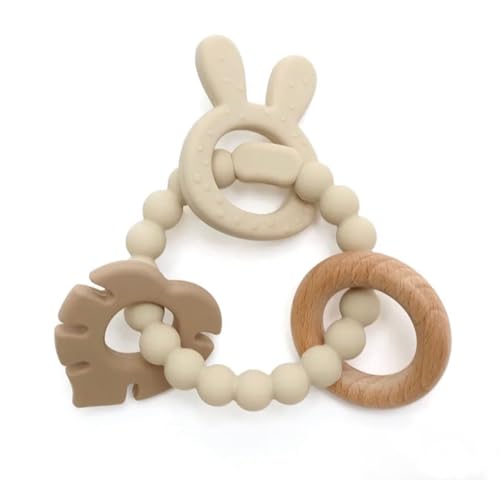 Image of | Bohemian Teether | Baby Teether | Sensory Exploration and Teething Relief | 100% Food-Grade Silicone Teether Toy | BPA Free | Chewbeads | Silicone with Beechwood Ring | (Tan)