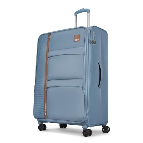 Image of VIP Grande 8 Wheel Check-in (Large Size) Soft Case Trolley Bag | TSA Lock | Expandable Polyester Luggage | 3 Year International Warranty | Anti-Theft Zipper | 81 CM Suitcase for Travel | Smoke Blue