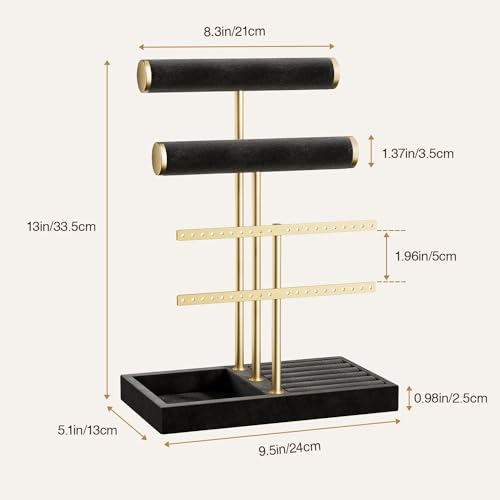 bussdis 3 Tier Bracelet Holder Display - Detachable T Bar Black Velvet Bracelet Holder, Jewelry Holder Organizer for Bracelet, Necklace, Earrings, Rings
