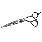 Multifuncional: tijeras de corte de pelo de 6 pulgadas con cuchillas de espada aerodinámicas de 6,35 cm y rayas de damasco impresas, son más como una obra de arte delicada y elegante. Las tijeras profesionales de peluquería se ajustan perfectamente a estilistas, trabajadores de peluquería, barberos y familia para usar en hombres, mujeres, ancianos, niños, bebés, pelo largo, pelo corto, etc.