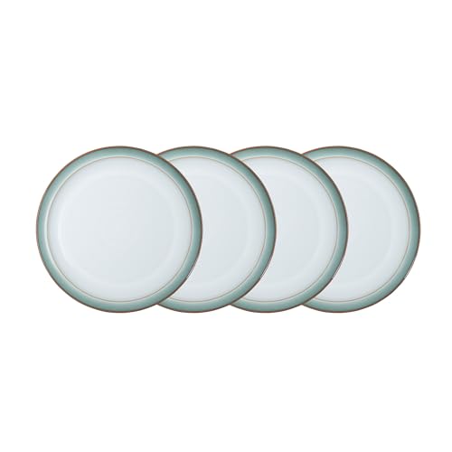 Denby - Regency Green Medium Plates Set of 4 - Dishwasher Microwave Safe Crockery 22cm - Green, White Ceramic Stoneware Tableware - Chip & Crack Resistant Lunch Plates