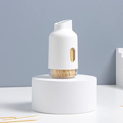 Toothpick Holder,With 350 Natural Bamboo Toothpicks For Teeth Cleaning Plastic Toothpick Dispensers,Slip Cover Unique Home Design Decor White #TOP3
