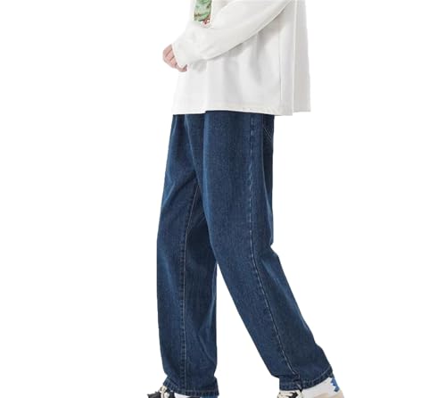 Mens Jeans Casual Ankle-Length Classic Straight Denim Wide-Leg Pants Comfortable Streetwear Trousers