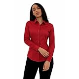 Style It Up Women’s Long Sleeve Tailored Fit Blouse – Ladies Formal Office Button-Down Smart Work Shirt (RED, 12)
