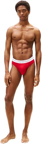 Tommy Hilfiger Herren 3er Pack Unterhosen Hip Briefs mit Logobund, Mehrfarbig (Wht/PRM Red/des Sky), XL 4